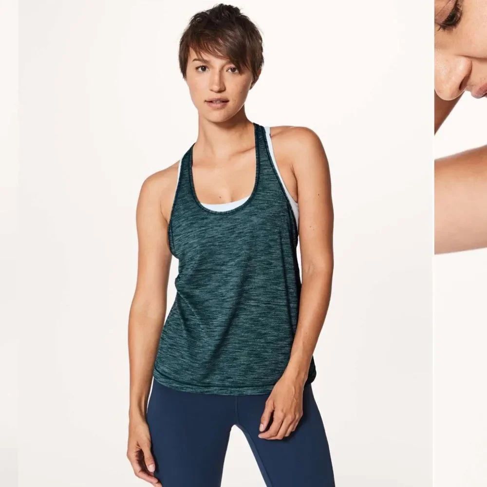LULULEMON Train Times Racerback Tank Top Heathered Nile Blue Teal 10